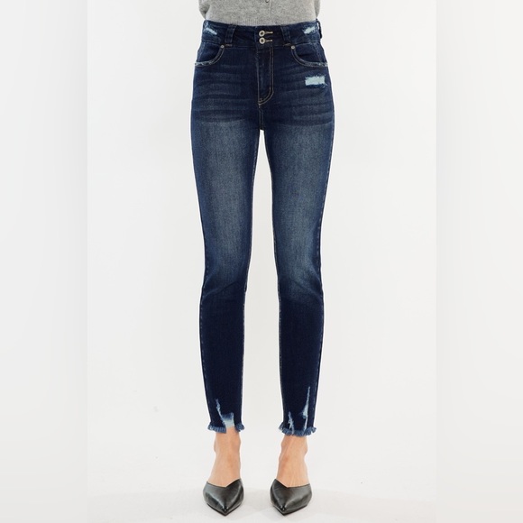 NWT Kancan PLUS + REG Size Ariana Dark Wash High Rise Raw Hem Skinny Jeans - Picture 7 of 14